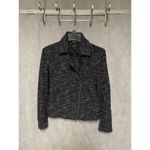 J. Crew Jacket Women 0 Black‎ White Tweed Boucle Marled Motorcycle Moto Zip Coat